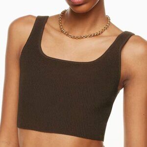 Aritzia Women's Babaton Sculpt Knit Squareneck Cropped Tank Sweater | Brown